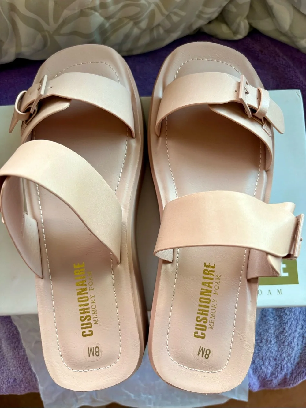 Cushionaire, Planet, Pink Platform Slide Sandals with Buckle Straps, size 8